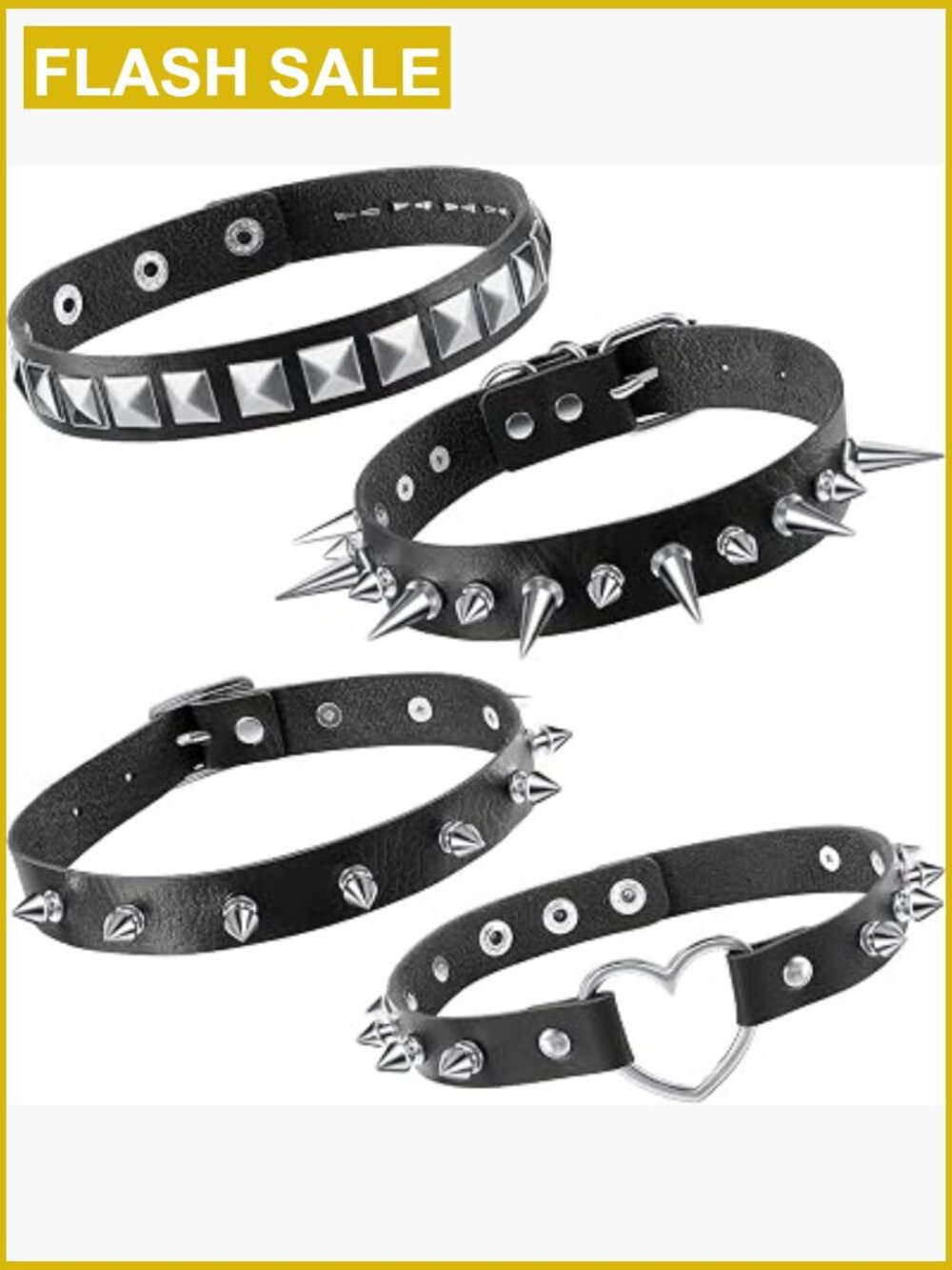 4pk Gothic Spike Heart Choker Necklace Set Punk Rock Leather Collar